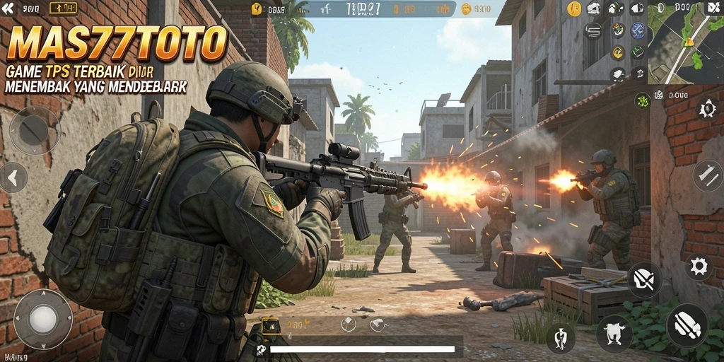 Screenshot gameplay menampilkan aksi intens di arena TPS.