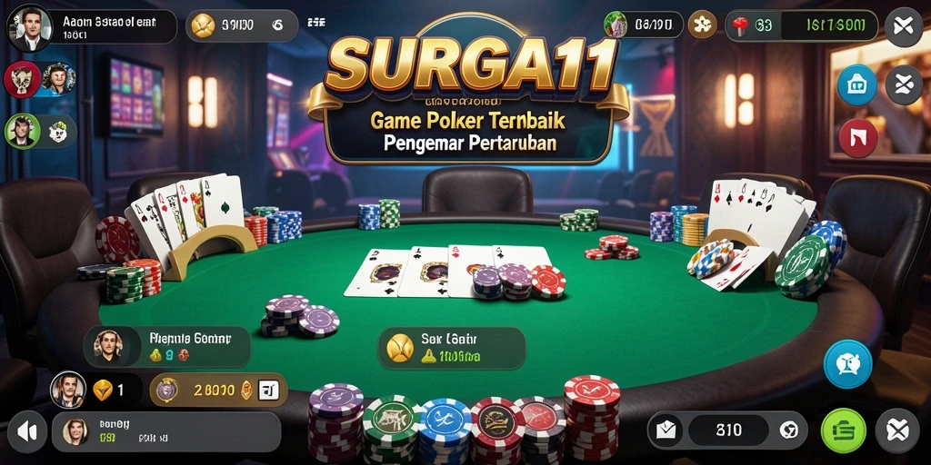 Screenshot utama SURGA11 menunjukkan keseruan permainan Poker yang mendebarkan.