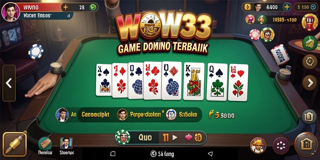 Tampilan gameplay seru dari game Domino WOW33 dengan motif yang menarik.